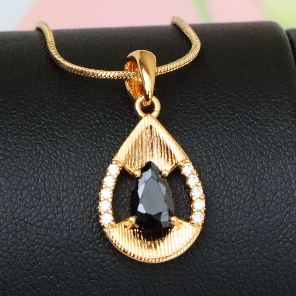 "Teardrop Black Pendant with Gold Finish and Sparkling Accents, XPPT1691